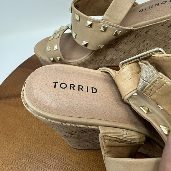 Torrid Studded Double Strap Platform Sandals Wedge Size 11WW Tan Extra Wide Cork - Picture 12 of 13